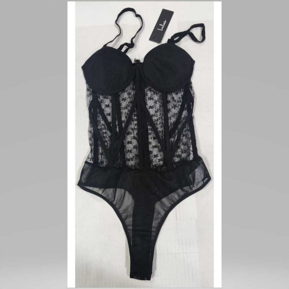 Bombshell Behavior Black Mesh Corset Bodysuit